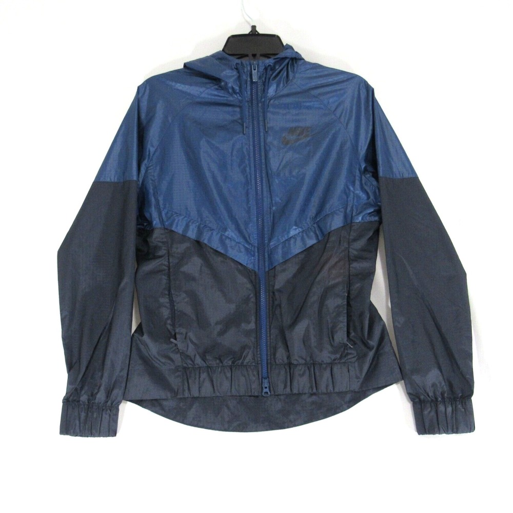 Nike Jacket Womens Small Blue Windrunner Hooded Full Zip Vented Spell Out Swoosh